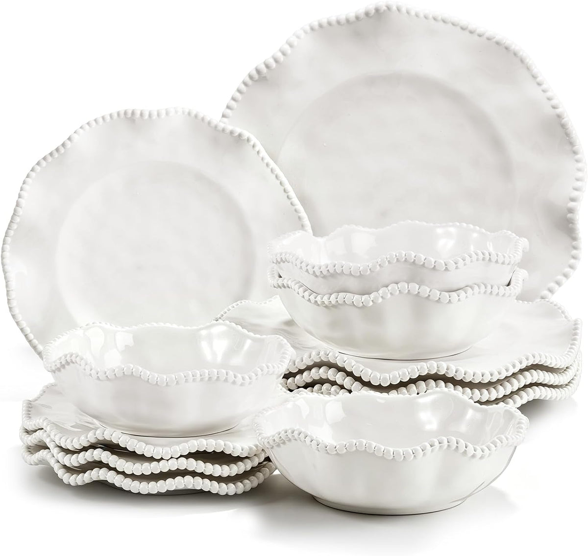 perlette-melamine-dinnerware-sets-service-for-4-cream-plates-and-bowls-set-with-beaded-edge-bpa-free-dishwasher-safe-heavy-duty-unbreakable-dinnerware-for-wedding-party-camping-outdoor