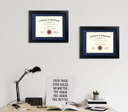 Certificate Frames 8.5 X 11 Black, Fits Diploma 8.5 X 11 with Blue Mat or 11X14 without Mat, Shatter Resistant Glass, Document Degree Picture Award Frame for Tabletop or Wall Display6