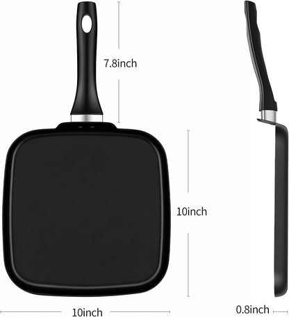 10 Inch Square Griddle Pan, Nonstick Grill Pan for Cooking Eggs, Omelettes, and More, Griddle Cookware, PFOA Free2