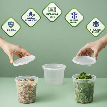 48 Sets Plastic Food Storage Deli Containers W/ Lids 16Oz Pint & 32Oz Quart3
