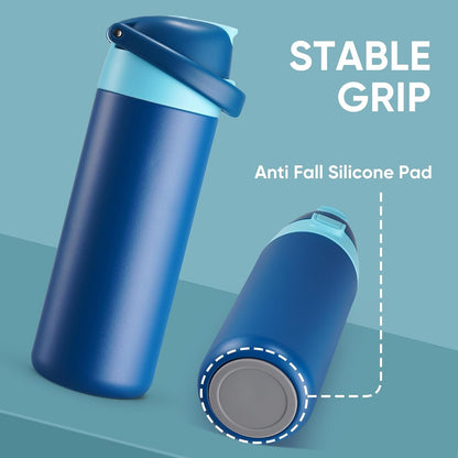 18 Oz Insulated Water Bottle, Stainless Steel Water Bottle with 2-In-1 Straw and Push-Button Spout Lid, Keeps 24 Hours Cold, Double Wall Vacuum Leak-Proof & Bpa-Free for Sports, Travel, Blue7