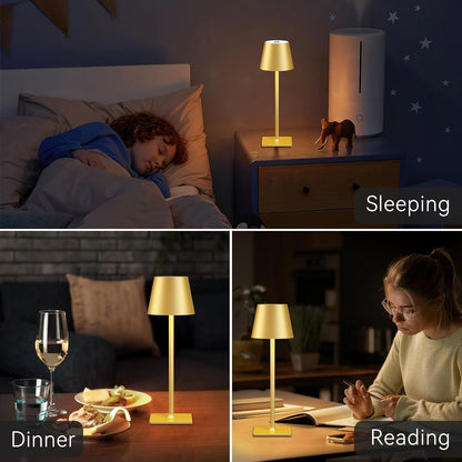 4 Pack Gold Rechargeable Led Cordless Table Lamps,Cordless Lamp with 6000Mah Battery Operated,Wireless Lamp for Restaurant Home Dinner Dining Kitchen Outdoor Patio,Waterproof & Portable3