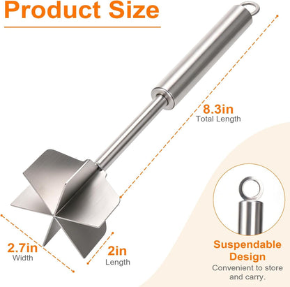 Meat Masher, 11 Inch Stainless Steel Ground Beef Masher with 6-Blade Head, Heavy Duty Meat Chopper for Ground Beef, Hamburger Smasher Tool for Potatoes, Chicken and Meal Prep5