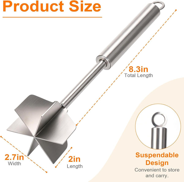Meat Masher, 11 Inch Stainless Steel Ground Beef Masher with 6-Blade Head, Heavy Duty Meat Chopper for Ground Beef, Hamburger Smasher Tool for Potatoes, Chicken and Meal Prep5