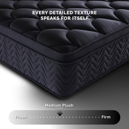 Premium 12 Inch Queen Size Mattress - Black Diamond Quilted, Individual Pocket Spring & Memory Foam Top, Luxurious Support, Pressure Relief, Mot6