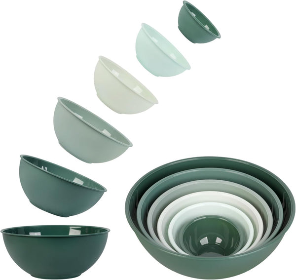 BPA Free Plastic round Mixing Bowl with Lids, 12 Pack Nesting Bowls with Lids Set, Microwave and Dishwasher Safe Prep & Serving Bowls Great for Mixing, Baking, Serving (Green, 12Pcs)6