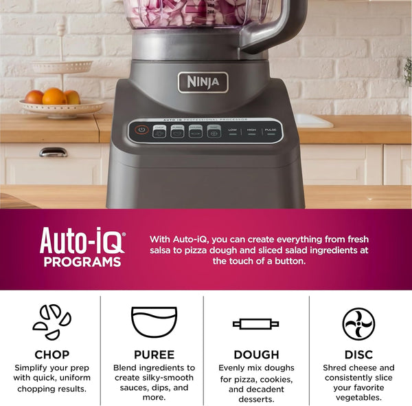 Ninja Professional plus Food Processor, 1000PW, 9-Cup, Grey, BN601 | Auto-Iq Presets Chop, Slice, Puree & Mix Dough. 9-Cup Bowl, 3 Blades, Feed Chute & Pusher. Dishwasher-Safe Parts.7
