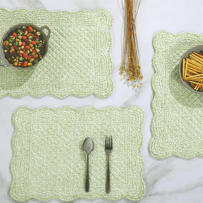 Quilted Placemats Set of 6 Washable-13X18 Inches Rectangular Placemats for Kitchen Table-100% Cotton Fabric Rectangular Table Mats, (White with Light Green)4