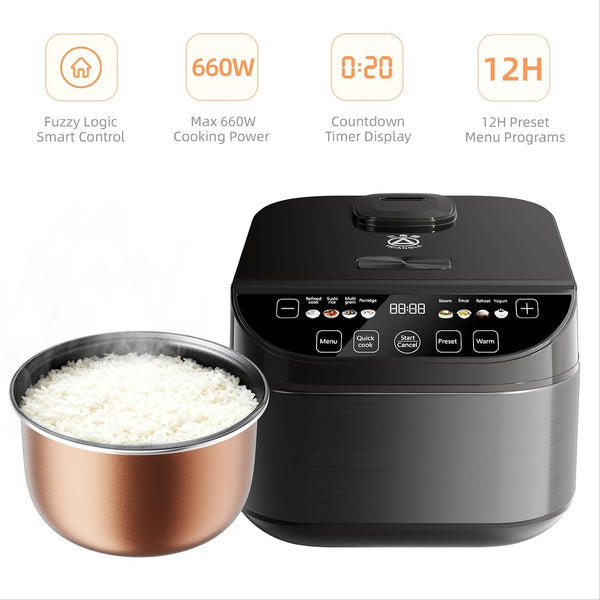 Smart Rice Cooker 6 Cups Uncooked, Fuzzy Logic Rice Maker One-Touch Cooking with Non-Stick Inner Pot, Steamer, Quick Cook, Timer, Auto Keep Warm Feature, Black4