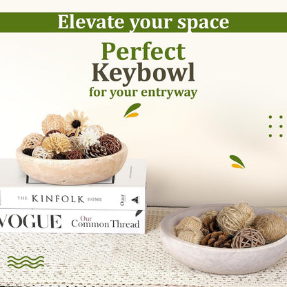 Travertine Decorative Bowl - 7.8” Diameter & 2” Height - Key Bowl for Entryway Table - Travertine - Organic Modern Centerpiece - Beige/Natural6
