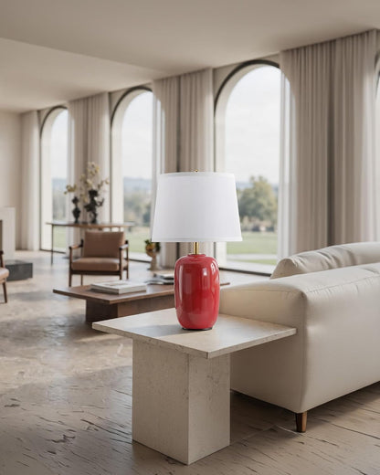 22 Inch Red Ceramic Table Lamps Set of 2, Fabric Lampshade Desk Lamp8
