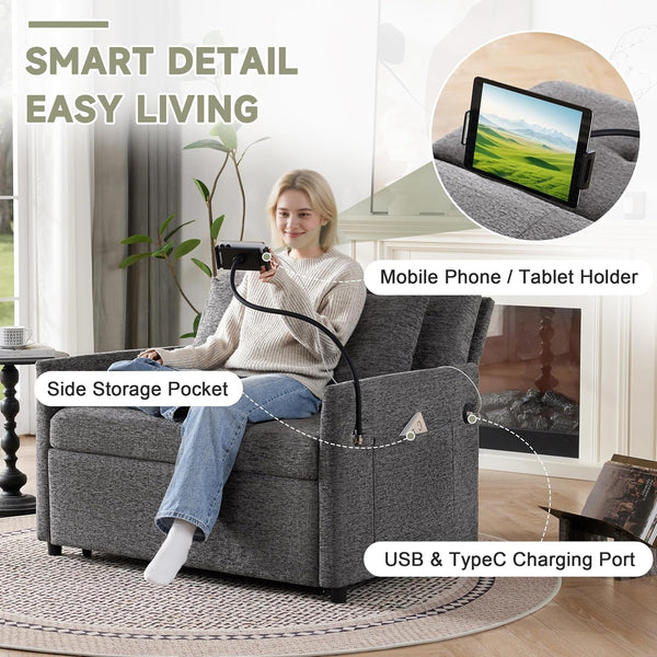 Loveseat Sleeper Sofa Convertible Sofa Bed, Pull Out Couch, Dark Grey4