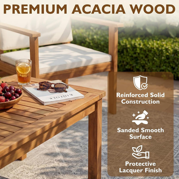 4 Piece Patio Furniture Set Acacia Wood Backyard Furniture (Natural)4