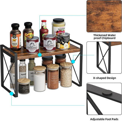 Countertop Shelf Organizer, Cupboard Stand Spice Rack, Retro Style Cabinet Shelf for Pantry, Kitchen, Bathroom, Reading Room, Bedroom to save Space (7.8" D X 15.7" W X 9.4" H, Rustic Brown)2