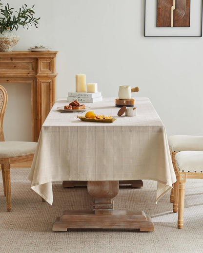 Linen Checked Square Table Cloth 60X60 Inch Neutral Beige2