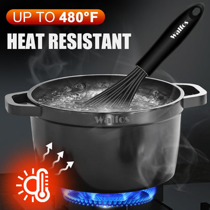 Silicone Whisk,Stainless Steel Wire Whisk Set of 3 -Heat Resistant 480°F Kitchen Whisks for Non-Stick Cookware,Balloon Egg Beater Perfect for Blending,Whisking,Beating,Frothing & Stirring,Black6