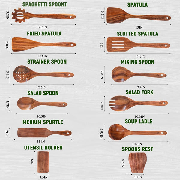 12 Pcs Teak Wooden Utensils Set, Wooden Spoons for Cooking4