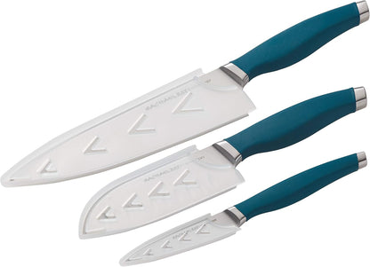 Cutlery Japanese Stainless Steel Knives Set with Sheaths, 8-Inch Chef Knife, 5-Inch Santoku Knife, and 3.5-Inch Paring Knife, Teal6
