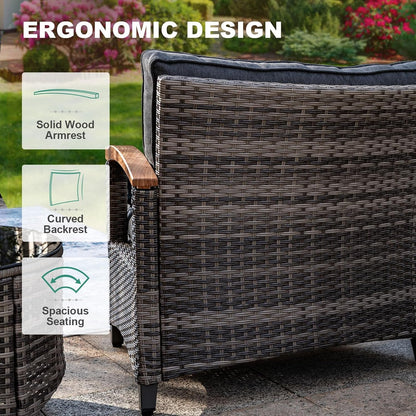 9-Piece Half-Moon Curved Outdoor Patio Furniture Set, Sectional Conversation Sofa with Wood Armrests, Coffee & Side Tables for Backyard Deck Garden, Grey4