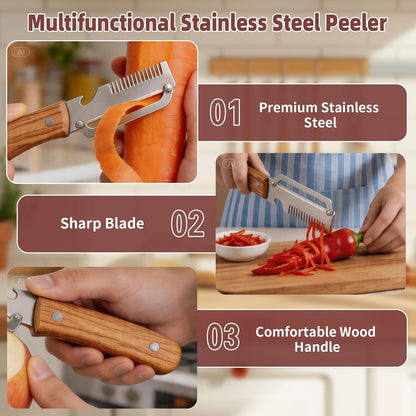 Vegetable Peeler Julienne Peeler with Wooden Handle(2 Pack)3