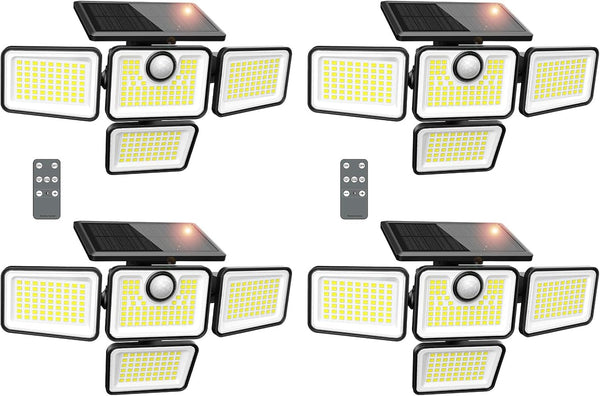 Solar Lights Outdoor, 6000LM 4 Heads Motion Sensor Lights, 3 Mode, IP65 Waterproof Solar Security Wall Lights, Remote Control Flood Lights for Garden, Outside, Backyard, 4 Pack1