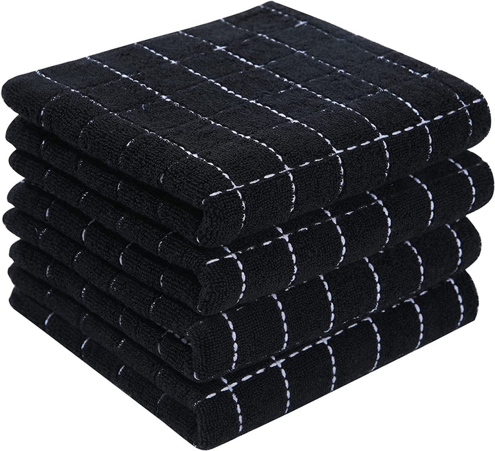 100% Cotton Terry Kitchen Towels, 4 Pack, Black | Ultra Soft and Absorbent Dish Towels for Kitchen, Suitable for Drying and Washing Dishes