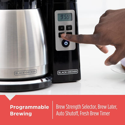 BLACK+DECKER 12 Cup Thermal Programmable Coffee Maker with Brew Strength and VORTEX Technology, Black/Steel, CM2046S | Programmable Coffee Maker with Vortex Showerhead, Brew Strength Control and Mess-Free Perfect Pour Spout.5