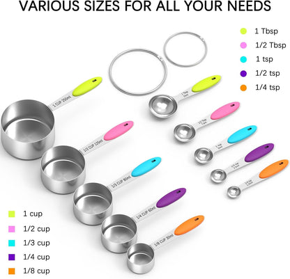Nesting Measuring Cups and Spoons Set, Stainless Steel with Soft Silicone Handle – Heavy Duty & Dishwasher Safe for Measuring Dry/Liquid Ingredients, Ideal for Cooking & Baking (10)3