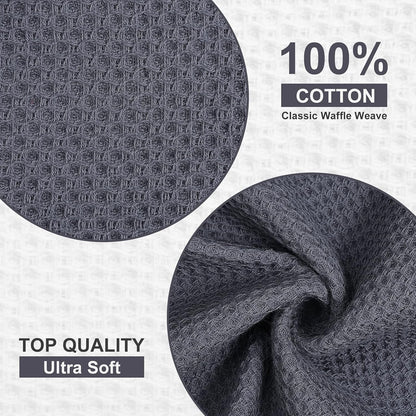 100% Cotton Waffle 6-Pack Kitchen Towels, 12" X 12", Dark Grey2