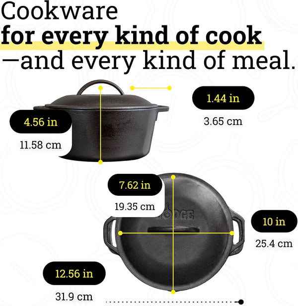 Cast Iron Set - 4-Piece Set - Pre-Seasoned Kitchen Set - Skillet, Griddle & Dutch Oven Included - Pfas-Free Non-Toxic Cookware | Pfas-Free Cast Iron Set Includes Skillets, Griddle & Dutch Oven for Non-Toxic Everyday Cooking, Made in USA5