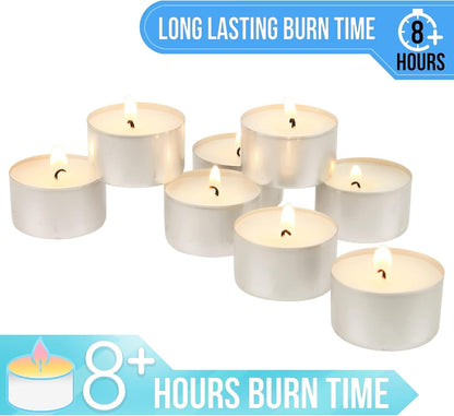 100 Pack Unscented 8 Hour Extended Burn Time Tea Light Candles, White, 100 Count4