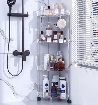 Corner Shower Caddy Standing 4-Tier Shower Organizer with Hooks1