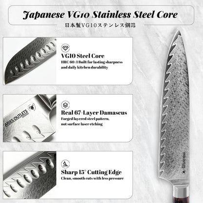 6 Piece Japanese Kitchen Knife Set, VG10 Core Damascus Knives | Professional Chef Knife Set, Ultra Sharp 67-Layer Forged Steel, 15° Edge, Ergonomic Pakkawood Handles and Gift Box3