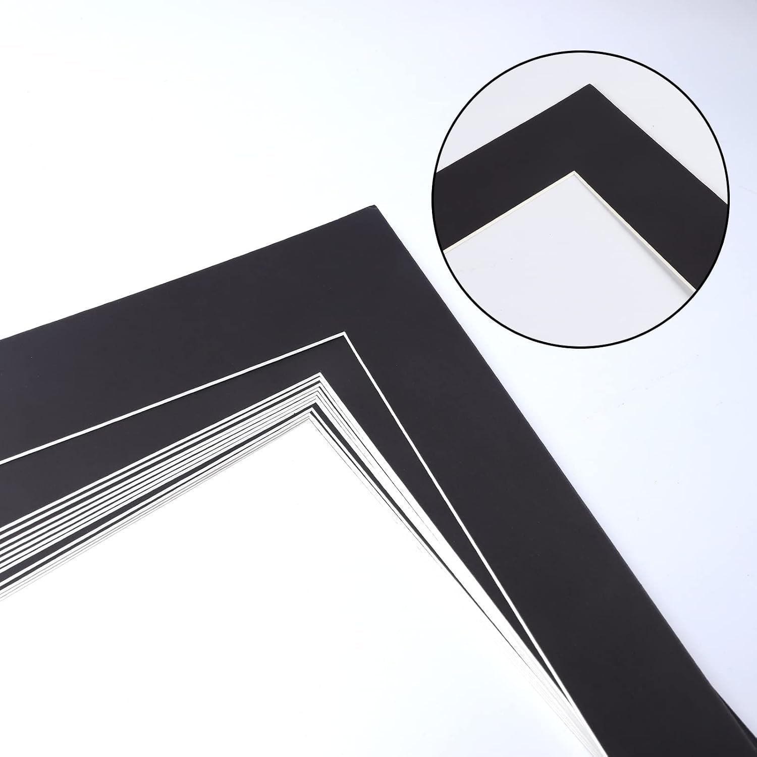 8x10-black-picture-mats-with-white-core-bevel-cut-frame-mattes-for-5x7-pictures-pack-of-12