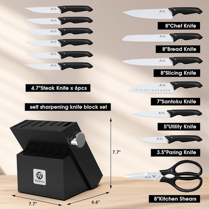 14-Piece Japanese High-Carbon Stainless Steel Knife Set，Black6
