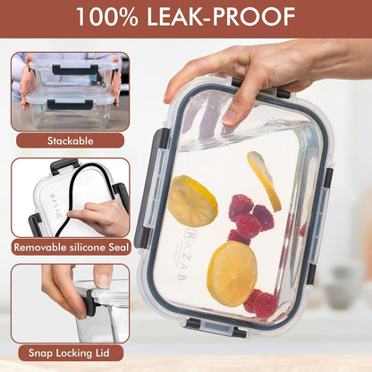 2 Pcs 1860Ml / 63 Oz Large Glass Food Storage Containers with Lids - Glass Meal Prep Containers with Locking Lids for Roasting, Storing Leftover, Lunch Container, BPA Free, Microwave & Oven Safe3