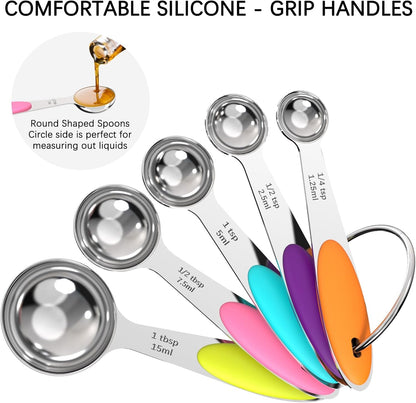 Nesting Measuring Cups and Spoons Set, Stainless Steel with Soft Silicone Handle – Heavy Duty & Dishwasher Safe for Measuring Dry/Liquid Ingredients, Ideal for Cooking & Baking (10)4