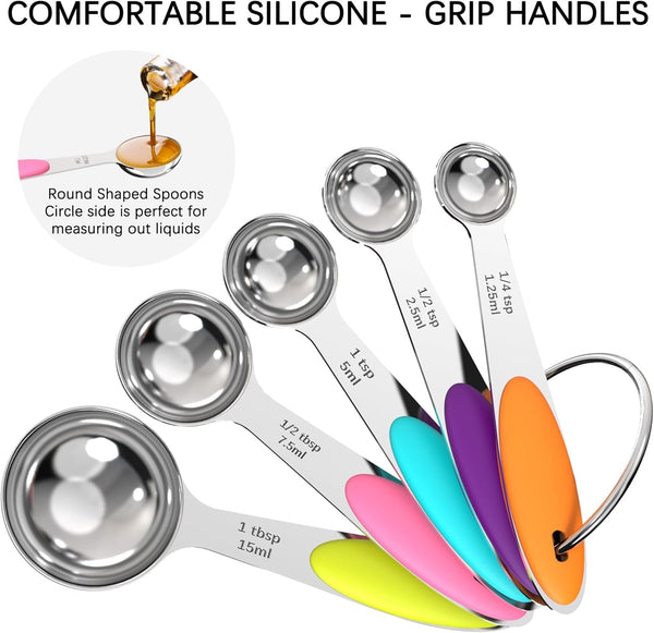 Nesting Measuring Cups and Spoons Set, Stainless Steel with Soft Silicone Handle – Heavy Duty & Dishwasher Safe for Measuring Dry/Liquid Ingredients, Ideal for Cooking & Baking (10)4