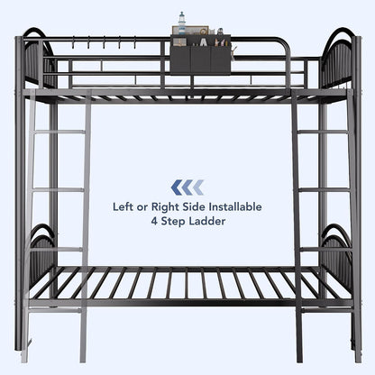 Metal Bunk Bed Twin over Twin with Storage Bag, 2 Twin Size Beds with Safety Guard Rails and Anti-Tip Nails for Teenager，Girls or Boys (Black)7