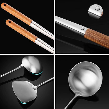 Wok Spatula and Ladle,Skimmer Ladle Tool Set, 17Inches Spatula for Wok, 304 Stainless Steel Cooking Utensils7