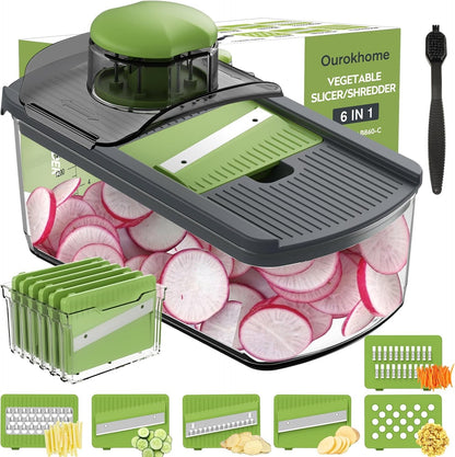 Mandolin Slicer for Kitchen Food, Hand Safe Vegetable Shredder with 6 Mandoline Blades, Veggie Waffle Cutter for Potato, Carrot, Zucchini, Onion, Essential Kitchen Gadgets (6 in 1, Gray)1