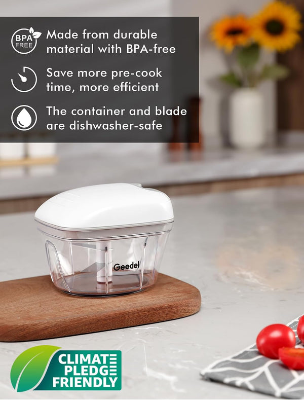 Vegetable Chopper, Manual Food Chopper with Hand Pull String, 500Ml | Manual Food Processor, Sharp Stainless Steel Blade, Non-Slip Base, Dishwasher Safe, No BPA, Portable, for Veggie, Fruit, Nut2