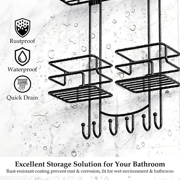 Shower Caddy Hanging, Shower Organizer with Razor Hooks, Black2
