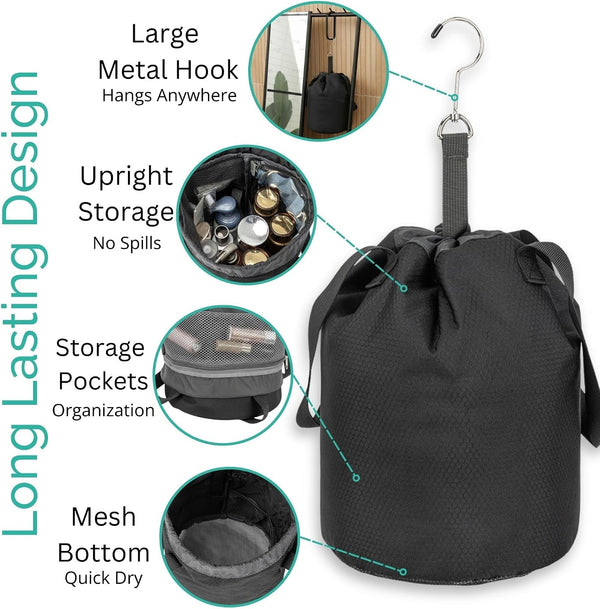 Quick Dry Mesh Shower Caddy for College Dorms – Lightweight Shower Caddy Mesh with Drawstring Top, Breathable Mesh Bottom, and Multiple Pockets with Zippers for Cruise Essentials for Shower (Black)4