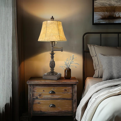 Swing Arm Table Lamp Set of 2 with USB Ports for Living Room | Traditional 350° Adjustable Arm, 23.5" Tall Nightstand Lamp, Brown Finish & Faux Leather Shade, Decor for Bedroom Office6