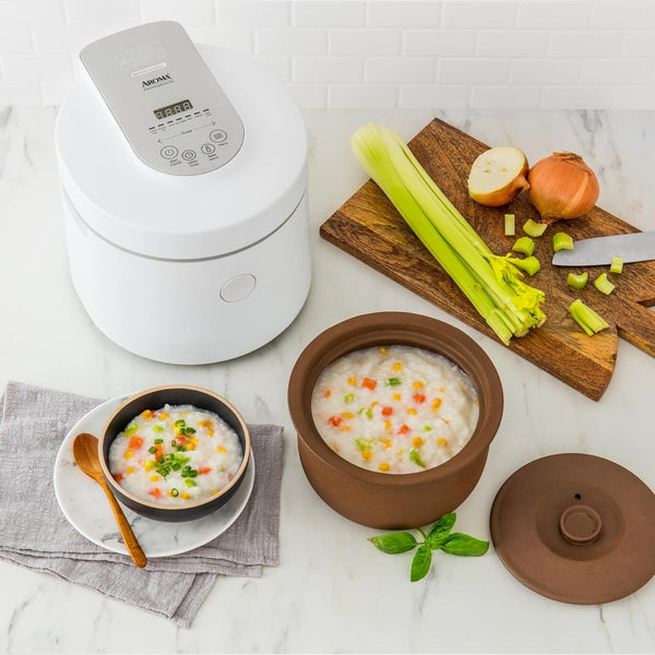 ® Professional Rice Cooker with Purple Clay Cooking Pot, 6-Cup (Uncooked) / 12-Cup (Cooked), Healthy Grain Multicooker, Natural Ceramic, 3 Qt, White, ARC-7206P7