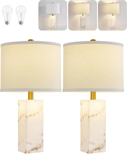 22" Table Lamps Set of 2, Ink-Wash Inspired Stone Lamps with Night Light9
