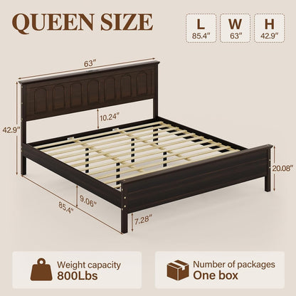 Queen Size Bed Frame with Headboard, Wood Platform Bed2