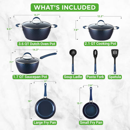 11 Piece Pots and Pans Set - Non Stick Cookware Set with Ceramic Coating, Cool-Touch Handles, Induction Ready, Includes Lids, and Utensils - Diamond Blue3
