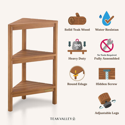 Fully Assembled Teak Corner Shower Shelf, Shower Caddy 26.5"8